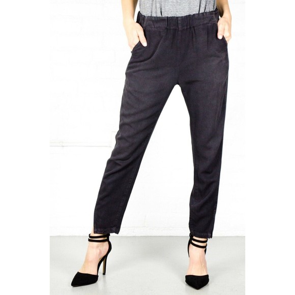 AMO Twist Pull On Ankle Pants Slit in Washed Black USA MADE - Picture 2 of 11